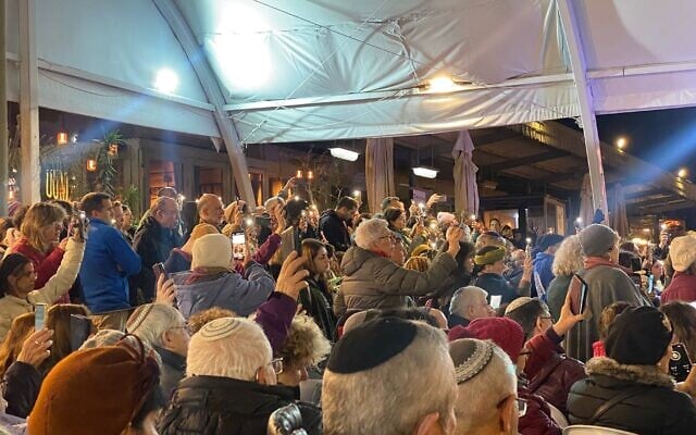 A gathering in Jerusalem on December 22, 2024, calling for a hostage deal (Jessica Steinberg/Times of Israel)