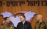Defense Minister Israel Katz, center, visiting an IDF air defense operations center on December 24, 2024. (Ariel Hermoni/ Defense Ministry)