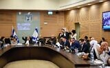 United Torah Judaism MK Moshe Gafni chairs a meeting of the Knesset Finance Committee, December 16, 2024. (Noam Moskowitz, Office of the Knesset Spokesperson)