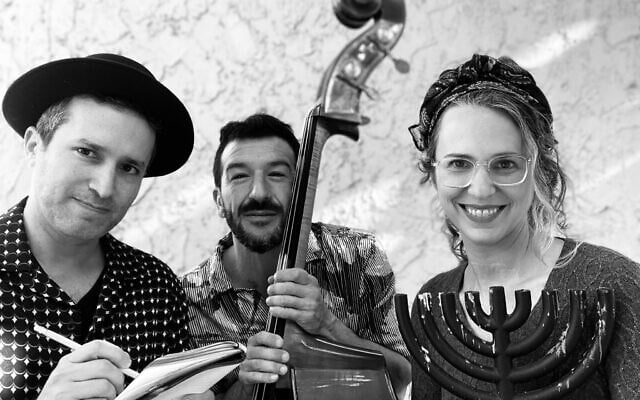 Gil Shefler, left, and Gilad Abro, center, and Elana Rozenfeld, right, of the "Jazzukah Project." (Courtesy)
