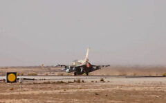 An Israeli Air Force F-16 fighter jet takes off for airstrikes against the Iran-backed Houthis in Yemen, December 26, 2024 (Israel Defense Forces)