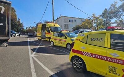First responders at the scene of a shooting in Haifa on December 15, 2024. (MDA spokesperson)