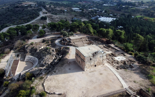 Arial image of the Roman and Byzantine period archaeological park at Tzippori National Park. (Yuval Dakas/National Parks Authority)