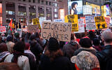 Illustrative: An anti-Israel protest in Times Square, New York City, January 6, 2025. (Luke Tress/Times of Israel)