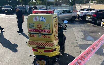 Magen David Adom emergency service paramedics arrive to the scene of a shooting in Acre on January 23, 2025. (Magen David Adom)