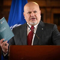 International Criminal Court Chief Prosecutor Karim Khan speaks during a press conference at the San Carlos Palace in Bogota, Colombia, April 25, 2024. (Luis Acosta / AFP)