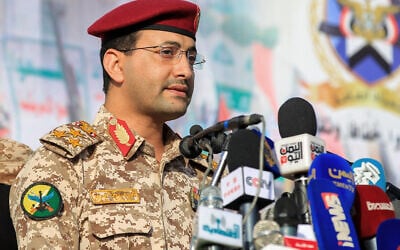 Brigadier Yahya Saree Qasim, spokesman for Yemen's Houthi group, speaks during a rally denouncing Israel in Sanaa on January 3, 2025.(Photo by Mohammed HUWAIS / AFP) Brigadier Yahya Saree Qasim, spokesman for Yemen's Houthi group, speaks during a rally denouncing Israel in Sanaa on January 3, 2025.(Photo by Mohammed HUWAIS / AFP)