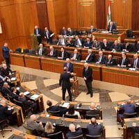 Illustrative: Lebanese lawmakers attend a parliamentary session to elect a president, in Beirut, on January 9, 2025. (Anwar Amro/AFP)