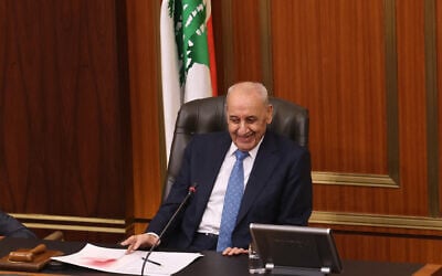 Lebanon's Parliament Speaker Nabih Berri chairs a parliamentary session to elect a president, in Beirut, January 9, 2025. (Anwar Amro / AFP) Lebanon's Parliament Speaker Nabih Berri chairs a parliamentary session to elect a president, in Beirut, January 9, 2025. (Anwar Amro / AFP)