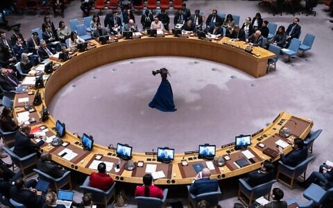 An overall view shows the United Nations Security Council during a meeting concerning the UN Relief and Works Agency (UNRWA) at UN headquarters in New York City on January 28, 2025 (Yuki IWAMURA / AFP)