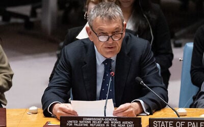 Philippe Lazzarini, Commissioner-General of the United Nations Relief and Works Agency (UNRWA) for Palestine Refugees in the Near East, speaks during a UN Security Council meeting at UN headquarters in New York City on January 28, 2025. (Yuki IWAMURA / AFP) Philippe Lazzarini, Commissioner-General of the United Nations Relief and Works Agency (UNRWA) for Palestine Refugees in the Near East, speaks during a UN Security Council meeting at UN headquarters in New York City on January 28, 2025. (Yuki IWAMURA / AFP)