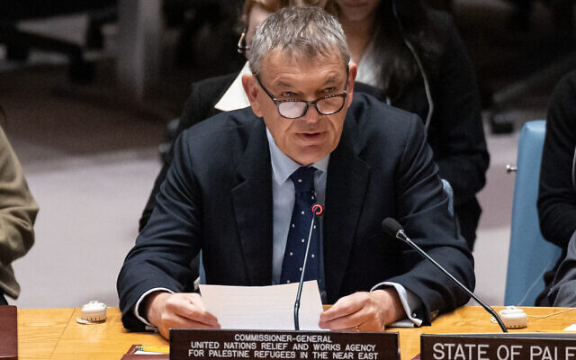 Philippe Lazzarini, Commissioner-General of the United Nations Relief and Works Agency (UNRWA) for Palestine Refugees in the Near East, speaks during a UN Security Council meeting at UN headquarters in New York City on January 28, 2025. (Yuki IWAMURA / AFP) Philippe Lazzarini, Commissioner-General of the United Nations Relief and Works Agency (UNRWA) for Palestine Refugees in the Near East, speaks during a UN Security Council meeting at UN headquarters in New York City on January 28, 2025. (Yuki IWAMURA / AFP)