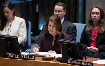 US Deputy Ambassador to the United Nations Dorothy Camille Shea speaks during a UN Security Council meeting concerning the UN Relief and Works Agency (UNRWA) at UN headquarters in New York City on January 28, 2025. (Photo by Yuki IWAMURA / AFP)