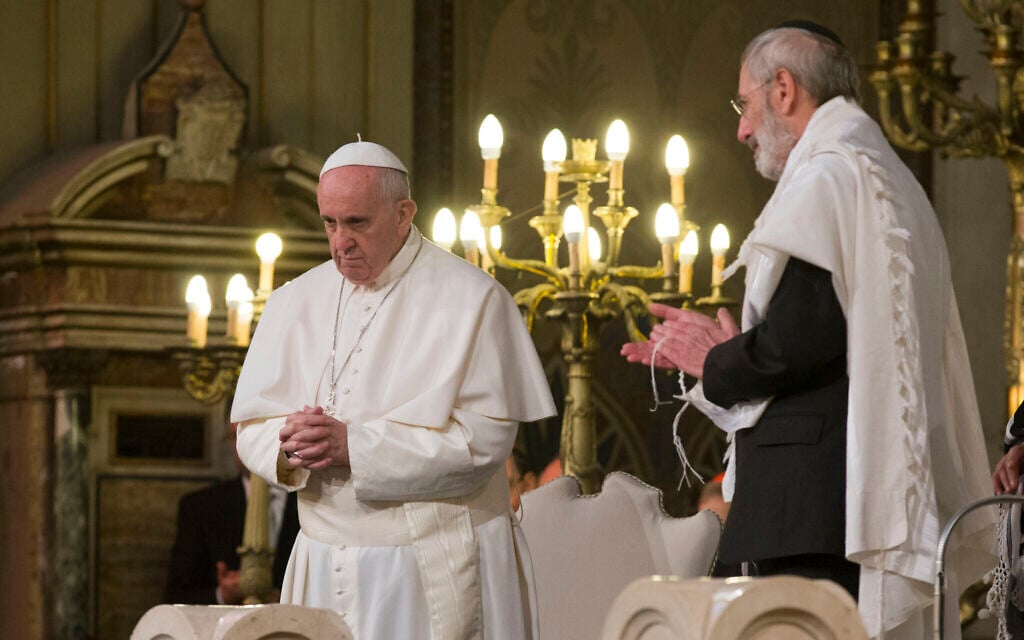 Pope Francis flanked by Rabbi Riccardo Di Segni, right, during his visit to the Great Synagogue of Rome, Sunday, Jan. 17, 2016. (AP Photo/Alessandra Tarantino) Pope Francis flanked by Rabbi Riccardo Di Segni, right, during his visit to the Great Synagogue of Rome, Sunday, Jan. 17, 2016. (AP Photo/Alessandra Tarantino)