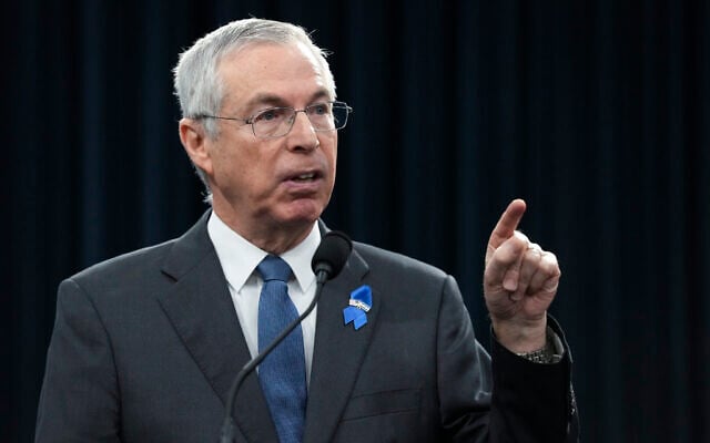 Israeli Ambassador to the United States Michael Herzog speaks during an event on Capitol Hill in Washington, February 14, 2024, to raise awareness of the sexual and gender-based violence Hamas perpetrated against women and children in Israel on and since October 7. (AP Photo/Susan Walsh)