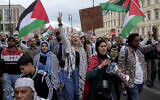People take part in an anti-Israel and pro-Palestinian rally in Berlin, May 18, 2024. (AP Photo/Ebrahim Noroozi)