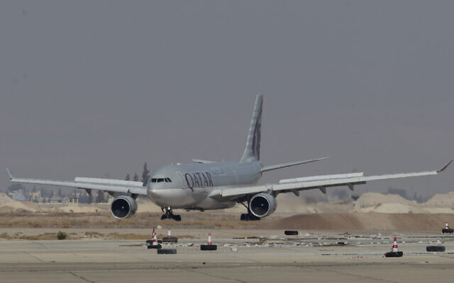 A Qatar Airways plane, the first international commercial flight since the fall of the Assad regime, lands at Damascus International Airport, January 7, 2025. (AP/ Omar Sanadiki) A Qatar Airways plane, the first international commercial flight since the fall of the Assad regime, lands at Damascus International Airport, January 7, 2025. (AP/ Omar Sanadiki)