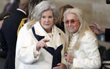 President Donald Trump's chief of staff Susie Wiles (left) and Miriam Adelson arrive before the 60th Presidential Inauguration in the Rotunda of the US Capitol in Washington, Jan. 20, 2025. (AP Photo/Julia Demaree Nikhinson, Pool)
