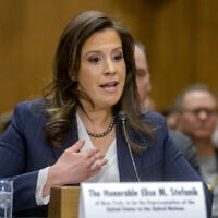 Rep. Elise Stefanik, US President Donald Trump's nominee to be the United Nations ambassador, testifies during a Senate Committee on Foreign Relations hearing for her pending confirmation on Capitol Hill, January 21, 2025, in Washington. (AP Photo/Rod Lamkey, Jr.)