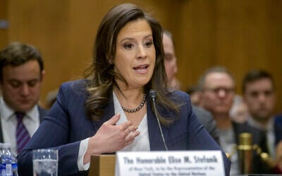 Rep. Elise Stefanik, US President Donald Trump's nominee to be the United Nations ambassador, testifies during a Senate Committee on Foreign Relations hearing for her pending confirmation on Capitol Hill, January 21, 2025, in Washington. (AP Photo/Rod Lamkey, Jr.)