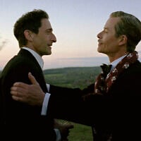 This image released by A24 shows Adrien Brody, left, and Guy Pearce in a scene from 'The Brutalist.' (Lol Crawley/A24 via AP)