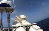 In this image provided on January 24, 2025, by Sepahnews of the Iranian Revolutionary Guard, a missile is launched by a vessel during the guard's drill in the Persian Gulf. (Sepahnews via AP)