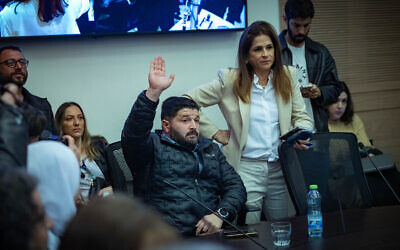 Otzma Yehudit MK Almog Cohen attends a meeting of the Knesset Labor and Welfare Committee, January 8, 2025. (Yonatan Sindel/Flash90)