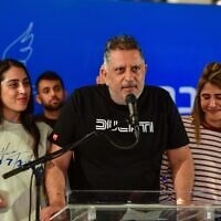 Eli Albag, the father of released hostage Liri Albag, speaks at  a press conference at the Rabin Medical Center in Petah Tikva on January 26, 2025. (Avshalom Sassoni/Flash90)