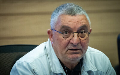 Danny Elgarat, whose brother Itzik is held hostage in Gaza, speaks during a Constitution, Law and Justice Committee meeting at the Knesset in Jerusalem on January 28, 2025. (Yonatan Sindel/Flash90)