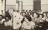 German-Jewish philosopher Prof. Martin Buber teaching a class at Hebrew University in 1949. (Hebrew University of Jerusalem)