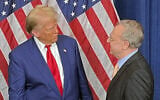 File-- Republican nominee Donald Trump and Arab Americans for Trump chair Bishara Bahbah at a campaign event ahead of the 2024 US presidential election. (Bisharah Bahbah/X)