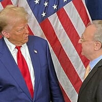 File-- Republican nominee Donald Trump and Arab Americans for Trump chair Bishara Bahbah at a campaign event ahead of the 2024 US presidential election. (Bisharah Bahbah/X)