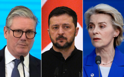 Left to right: British Prime Minister Keir Starmer (AP Photo/Czarek Sokolowski, Pool), Volodymyr Zelensky (Carl Court/Pool Photo via AP), Ursula Von Der Leyen (AP Photo/Omar Havana)