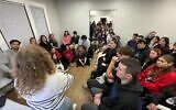 IDF veteran Maya Desiatnik speaks to students at Ohio State University, January 27, 2025. (Courtesy)
