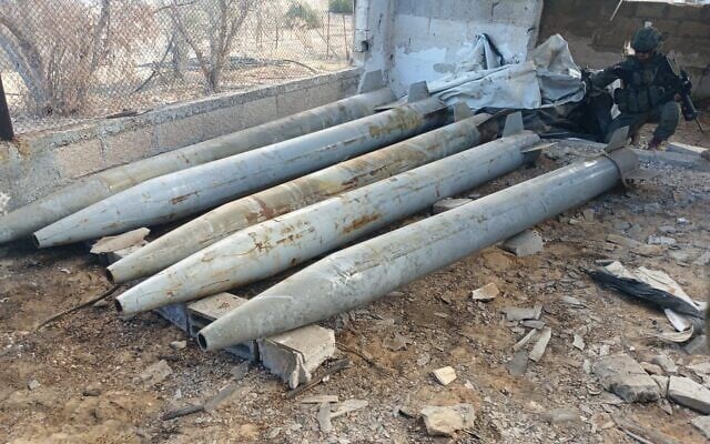 Rockets are found by IDF troops in southern Gaza's Rafah, in a handout photo issued on January 1, 2025. (Israel Defense Forces)