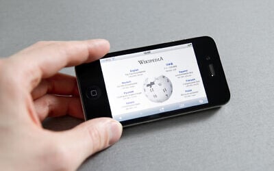 An illustrative image of a person looking at Wikipedia on their phone. (iStock/pressureUA)