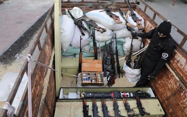 A shipment of weapons destined for Lebanon which was captured by Syrian authorities, in an image released on January 17, 2025. (Tartous Public Security Directorate via SANA)