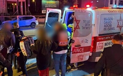Paramedics in Ramle take a shooting victim to a nearby hospital on February 25, 2025. (Magen David Adom)