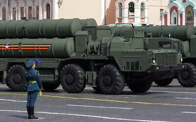 Illustrative — Russian S-300 missile systems drives during a general rehearsal for the Victory Day military parade in central Moscow on May 5, 2024. Russia will celebrate the 79th anniversary of the 1945 victory over Nazi Germany on May 9. (Alexander Avilov / Moskva News Agency / AFP)