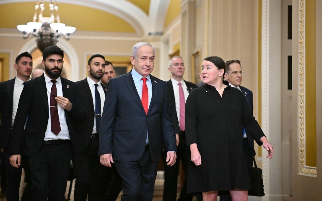 Prime Minister Benjamin Netanyahu arrives for meetings at the US Capitol in Washington, DC on February 6, 2025. (Mandel Ngan/AFP)