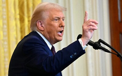 US President Donald Trump takes questions during a joint press conference with Indian Prime Minister Narendra Modi in the East Room of the White House in Washington, DC, on February 13, 2025. (Andrew Caballero-Reynolds / AFP)