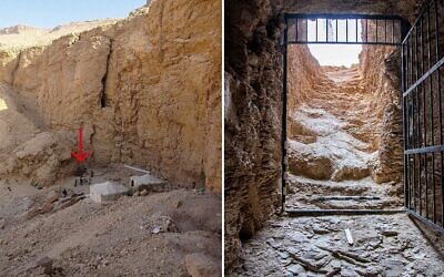 These handout pictures released by the Egyptian Ministry of Antiquities on February 19, 2025 show the entrance to the tomb of King Thutmose II in Luxor in southern Egypt (Egyptian Ministry of Antiquities / AFP)