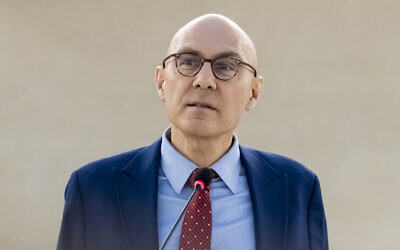 United Nations High Commissioner for Human Rights Volker Turk delivers a speech at the opening of the 58th session of the United Nations Human Rights Council in Geneva, on February 24, 2025. (Fabrice COFFRINI / AFP)