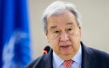 UN Secretary-General Antonio Guterres delivers a speech at the opening of the 58th session of the United Nations Human Rights Council in Geneva, on February 24, 2025. (Fabrice COFFRINI / AFP)