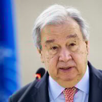 UN Secretary-General Antonio Guterres delivers a speech at the opening of the 58th session of the United Nations Human Rights Council in Geneva, on February 24, 2025. (Fabrice COFFRINI / AFP)