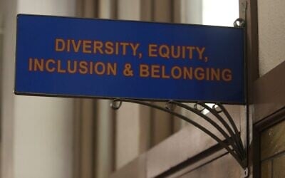 FILE - The sign above the door to the Office of Diversity, Equity, Inclusion and Belonging inside the main administration building on the main University of Kansas campus is seen on April 12, 2024, in Lawrence, Kansas. (AP Photo/John Hanna, File)
