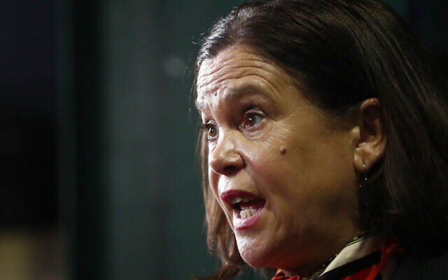 Sinn Fein president Mary Lou McDonald reacts after arriving at the count at the Royal Dublin Society in Dublin, Saturday, Nov. 30, 2024.(AP Photo/Peter Morrison) Sinn Fein president Mary Lou McDonald reacts after arriving at the count at the Royal Dublin Society in Dublin, Saturday, Nov. 30, 2024.(AP Photo/Peter Morrison)