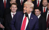 President Donald Trump speaks during a ceremony with the Florida Panthers NHL hockey team to celebrate their 2024 Stanley Cup victory in the East Room of the White House, Monday, Feb. 3, 2025, in Washington. (AP Photo/Alex Brandon)