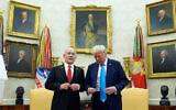 US President Donald Trump (right) meets with Prime Minister Benjamin Netanyahu in the Oval Office of the White House, in Washington, February 4, 2025. (AP/Evan Vucci)