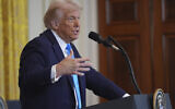 US President Donald Trump speaks during a news conference with Prime Minister Benjamin Netanyahu in the East Room of the White House, Tuesday, February 4, 2025, in Washington. (AP Photo/Evan Vucci)
